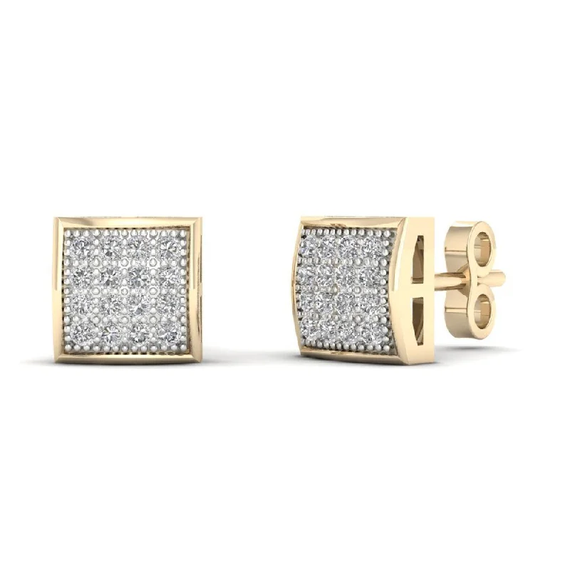 Stud Earrings for Wellness Routine -10k Yellow Gold 1/10ct TDW Diamond Cluster Stud Earrings