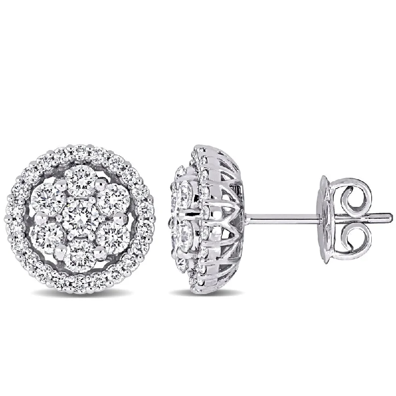 Stud Earrings with Vine Designs -Miadora 14k White Gold 1 2/5ct TDW Diamond Composite Halo Floral Stud Earrings - N/A