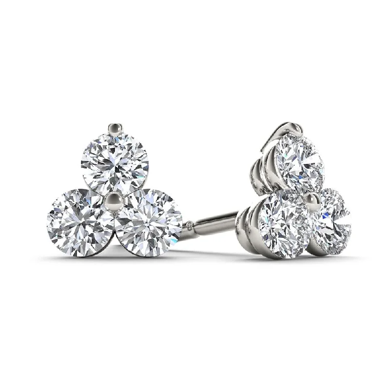 Indian Stud Earrings with Intricacy -De Couer 10k White Gold 1/3ct TDW Diamond Three Stone Stud Earrings - White H-I