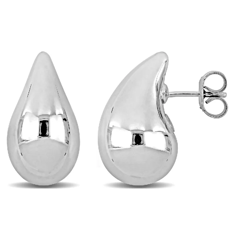 Stud Earrings for Christmas Party -Miadora 21mm Teardrop Design Stud Earrings in 14K White Gold