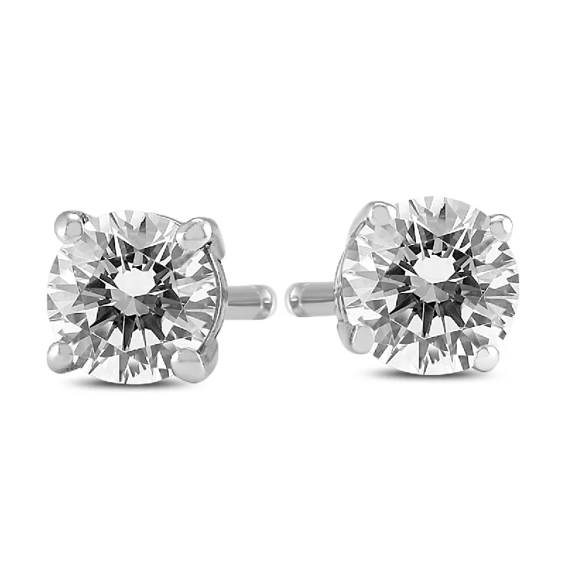 Stud Earrings with Hammered Finish -Marquee 3/4 Carat TW Round Diamond Solitaire Stud Earrings In 14k White Gold