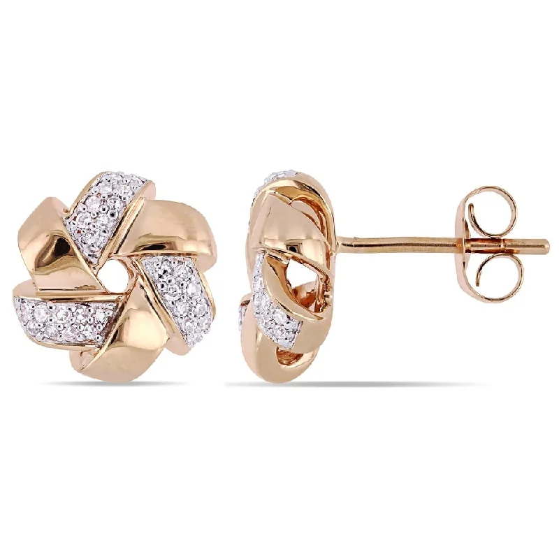 Maximalist Stud Earrings for Bling -Miadora Signature Collection 14k Rose Gold 1/6ct TDW Diamond Floral Swirl Stud Earrings