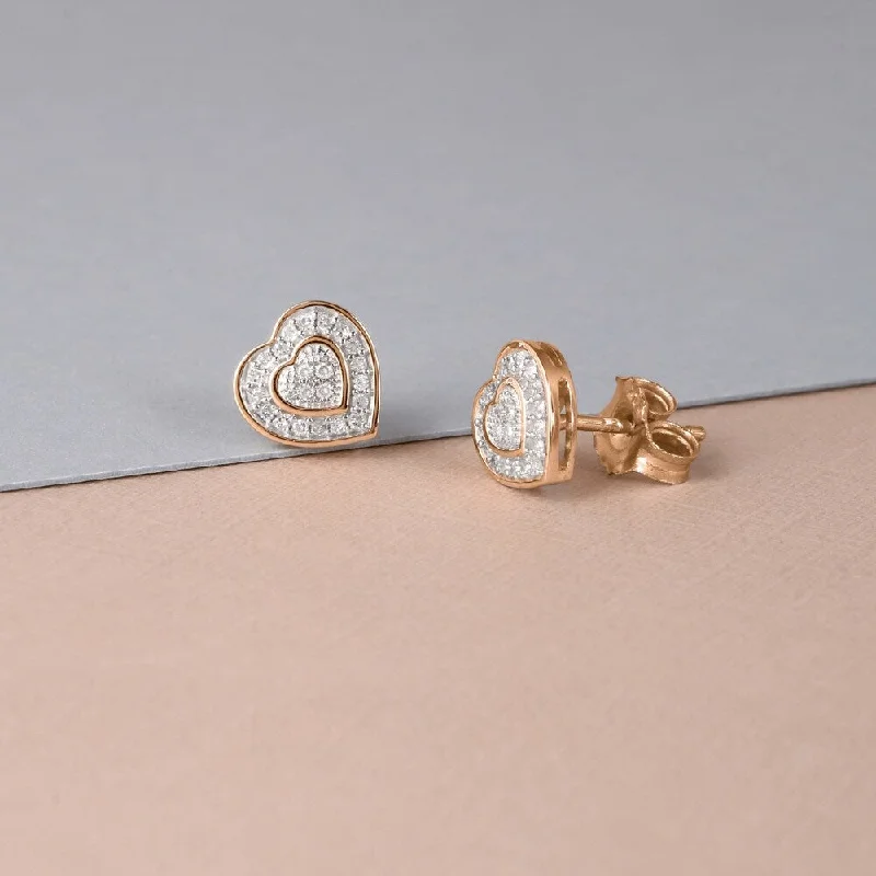 Round Stud Earrings for Classic -10k Rose Gold 1/20ct TDW Diamond Composite Halo Heart Stud Earrings - Pink