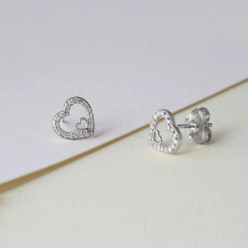 Stud Earrings for Work Attire -De Couer 10k White Gold 1/8ct TDW Diamond Heart Stud Earrings