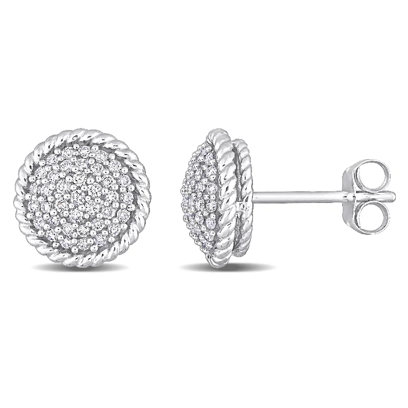 Stud Earrings with Crown Designs -Miadora 14k White Gold 1/3ct TDW Diamond Clustered Halo Stud Earrings