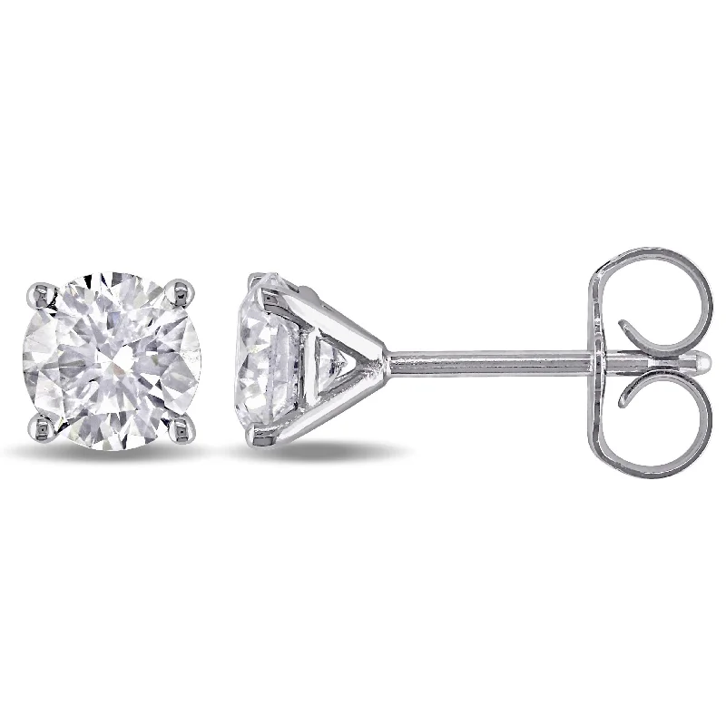 Stud Earrings for Shopping Trip -Miadora 1 1/10ct TDW Certified Diamond Solitaire Stud Earrings in 14k White Gold (IGI)