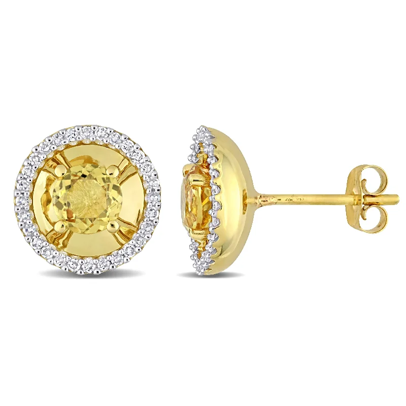 Stud Earrings with Animal Motifs -Miadora Citrine and 1/4ct TDW Diamond Halo Stud Earrings in 10k Yellow Gold