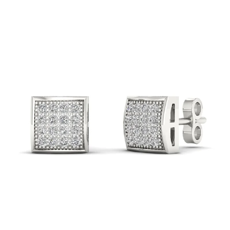 Stud Earrings for Festival Style -IGI Certified 10k White Gold 1/10ct TDW Diamond Cluster Stud Earrings