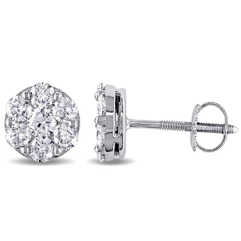 Magnetic Closure Stud Earrings for Easy -Miadora 14k White Gold 1 1/10ct TDW Diamond Stud Earrings