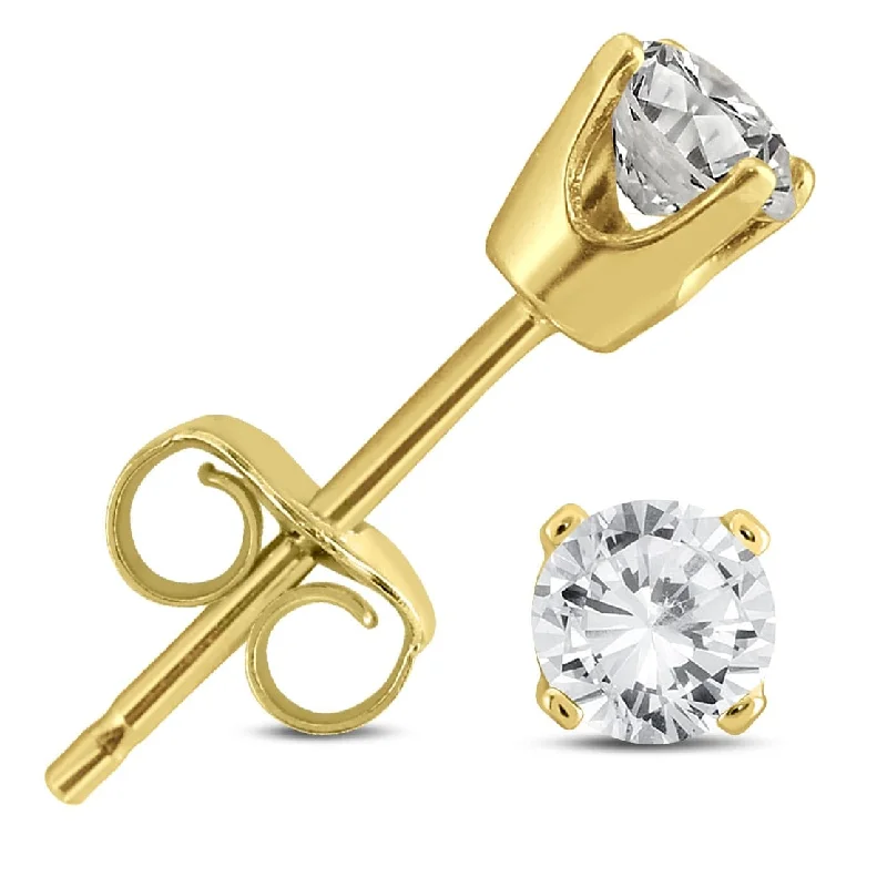 Lightweight Stud Earrings for All Day -Marquee 14k Yellow Gold 1/3ct TDW Certified Round Diamond Solitaire Stud Earrings