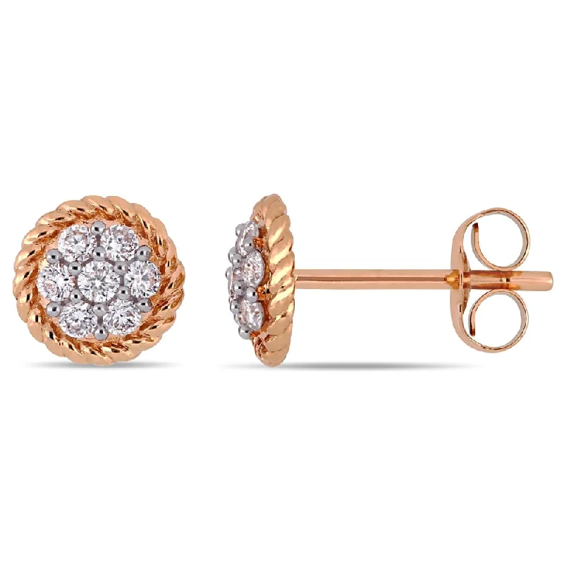 Heavy Duty Stud Earrings for Durability -Miadora 14k Rose Gold 1/4ct TDW Diamond Flower Cluster Circular Stud Earrings