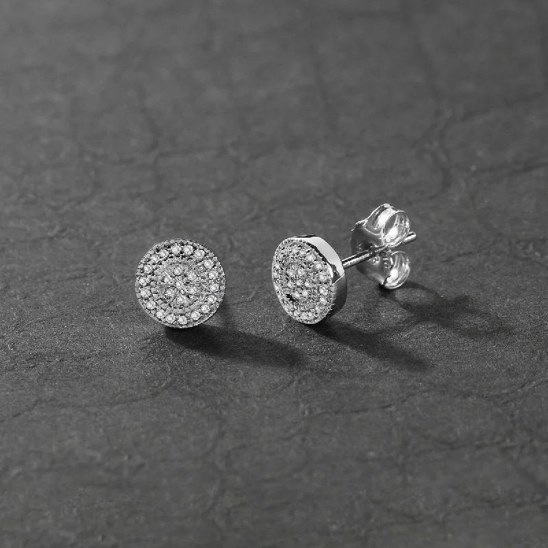 Stud Earrings for Party Look -De Couer 10k White Gold 1/8ct White Diamond Halo Stud Earrings