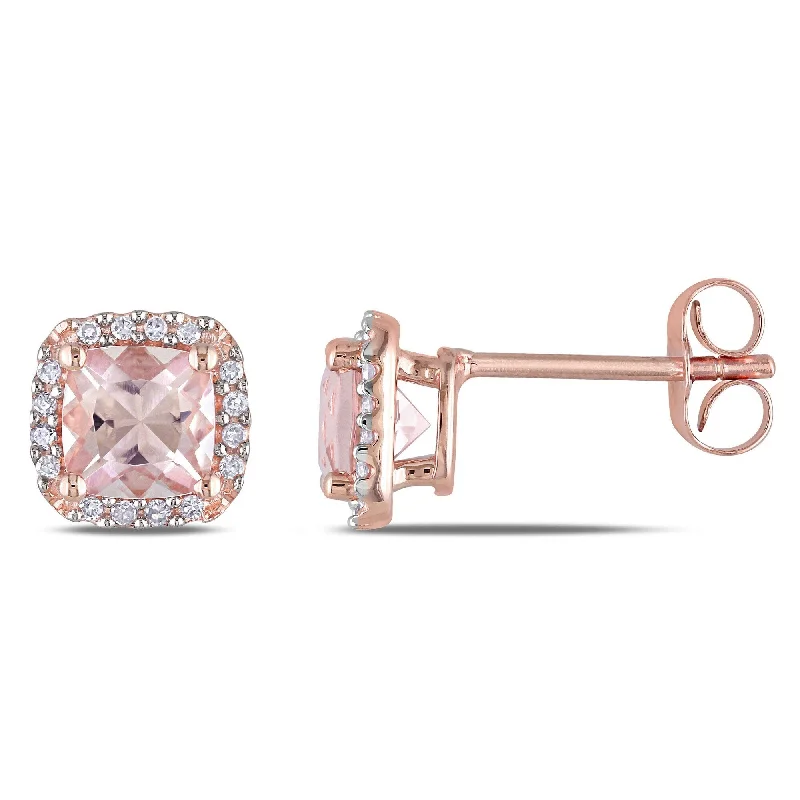 Stud Earrings for Christmas Party -Miadora 10k Rose Gold Morganite and 1/10ct TDW Diamond Stud Earrings