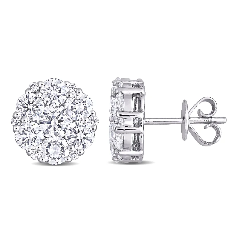 Stud Earrings with Star Motifs -Miadora 14k White Gold 2 5/8ct TDW Diamond Composite Halo Stud Earrings