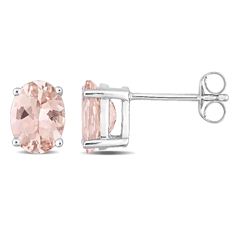 Stud Earrings with Polished Shine -Miadora Oval-cut Morganite Solitaire Stud Earrings in 14k White Gold