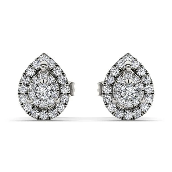 Stud Earrings with Matte Finish -De Couer 10k White Gold 1/4ct Diamond Pear Shape Stud Earrings