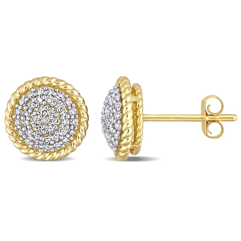 Multi Stud Earrings with Chains -Miadora 10k Yellow Gold 1/3ct TDW Diamond Clustered Halo Stud Earrings - 9.4 mm x 9.4 mm x 4.2 mm - 9.4 mm x 9.4 mm x 4.2 mm