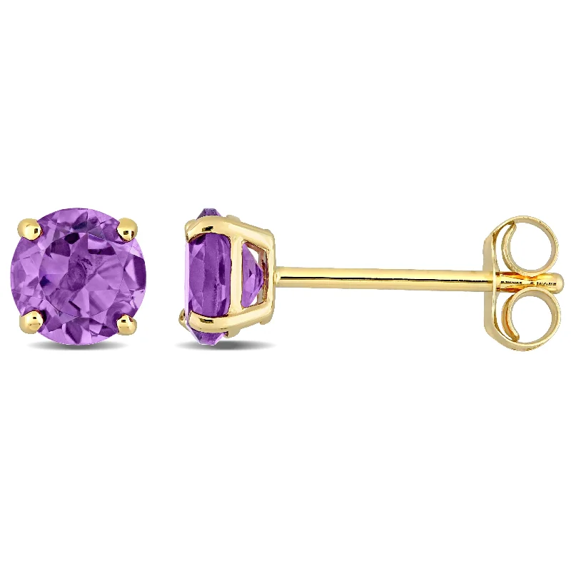 Lightweight Stud Earrings for All Day -Miadora Amethyst Solitaire Stud Earrings in 14k Yellow Gold