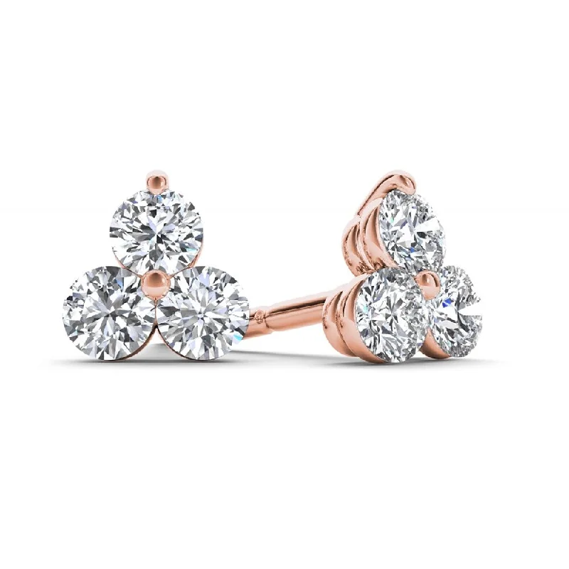 Stud Earrings for Wedding Ceremony -De Couer 10k Rose Gold 1/3ct TDW Diamond Three Stone Stud Earrings