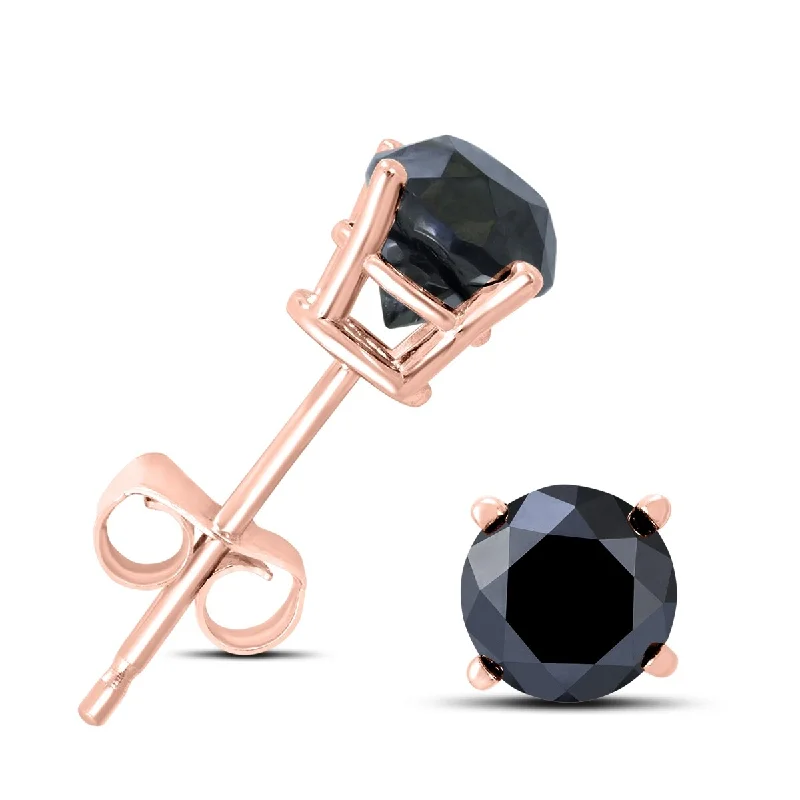 Crystal Stud Earrings for Sparkle -Marquee 1/2 Carat TW Round Black Diamond Solitaire Stud Earrings in 10K Rose Gold