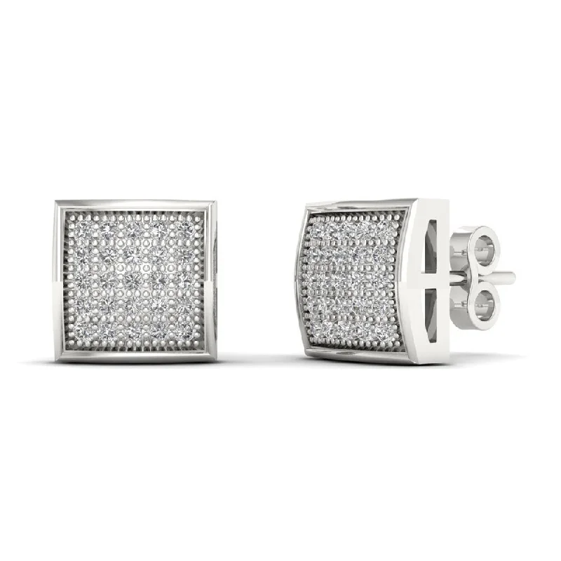 Stud Earrings with Debossed Designs -10k White Gold 1/6ct TDW Diamond Cluster Stud Earrings