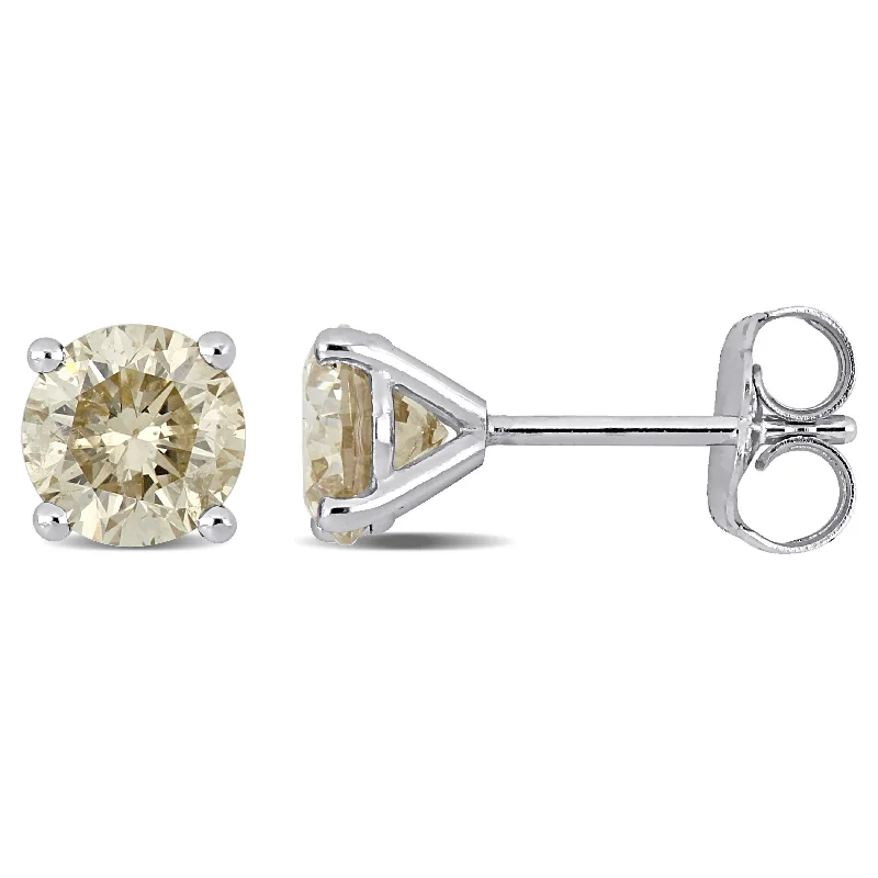 Geometric Stud Earrings for Trend -Miadora 14k White Gold 1 1/2ct TDW Brown Diamond Solitaire Stud Earrings