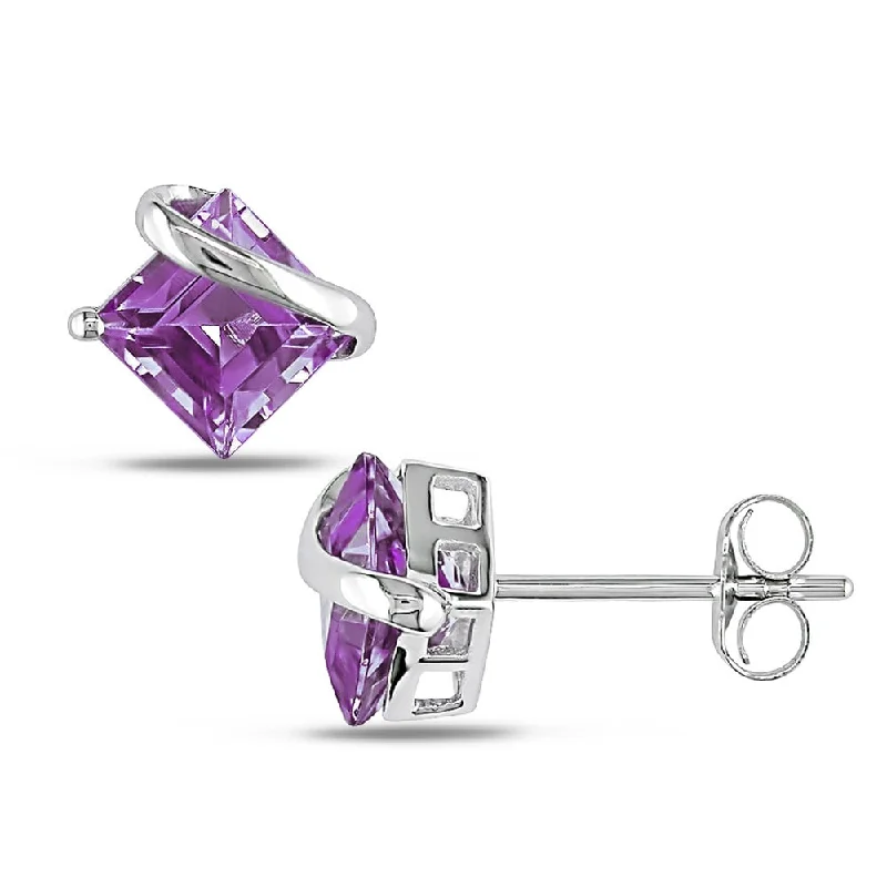 Detachable Stud Earrings with Charms -Miadora 10k White Gold 2ct TGW Amethyst Stud Earrings