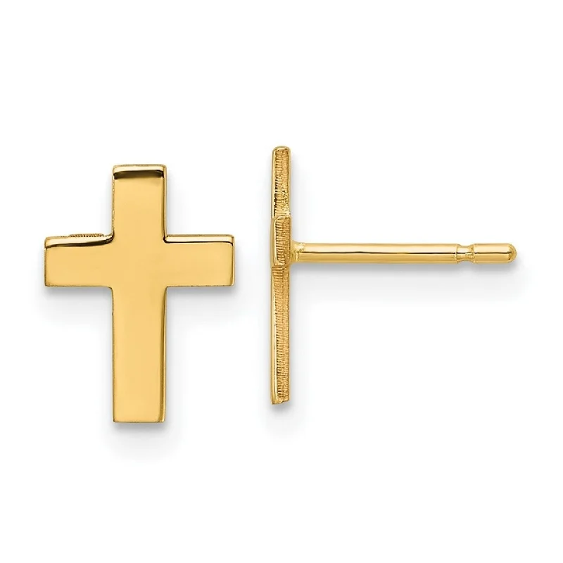 Stud Earrings for Evening Gown -Curata Solid 14k Yellow Gold Small 7x9mm Polished Cross Stud Earrings - Orange