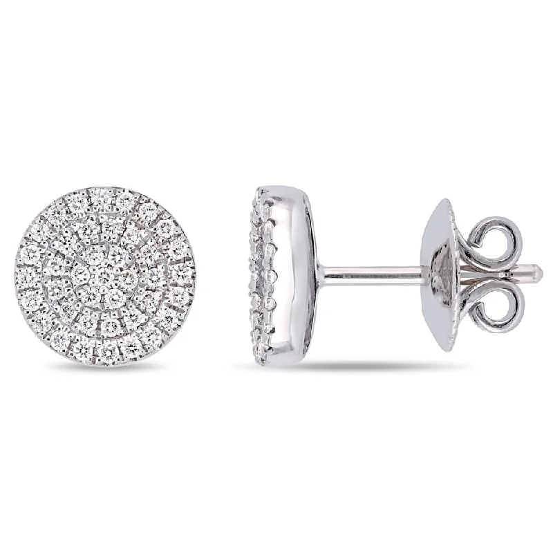 Stud Earrings for Formal Attire -Miadora Signature Collection 14k White Gold 1/2ct TDW Diamond Triple Halo Circle Stud Earrings