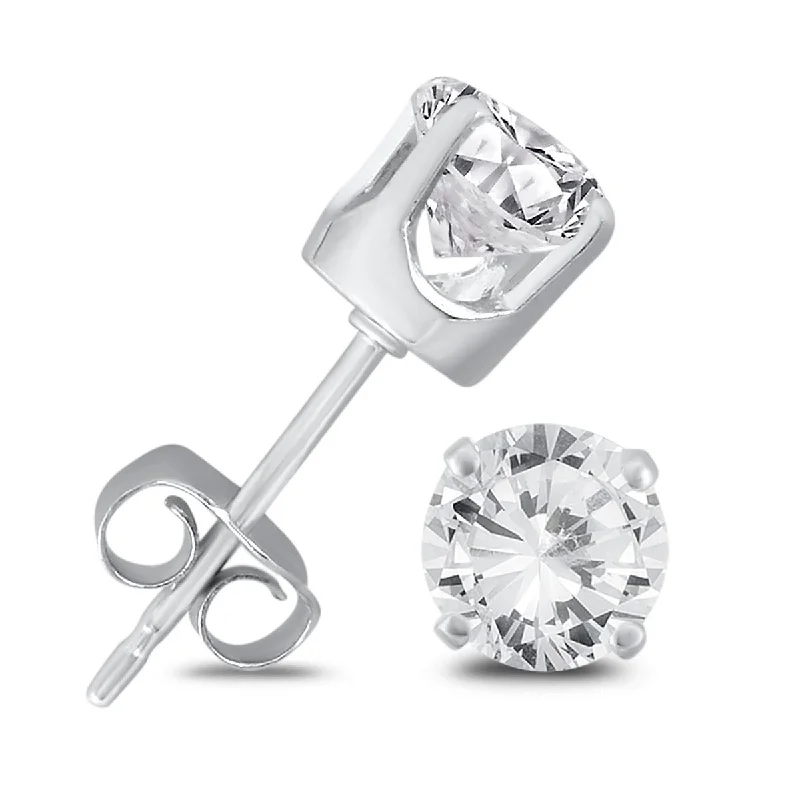 Geometric Stud Earrings for Trend -Marquee 14K White Gold 1 Carat TW Certified Round Diamond Solitaire Stud Earrings