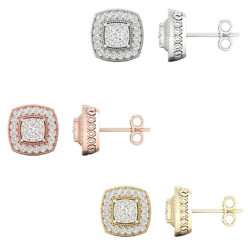 Stud Earrings for Prom Night -10k Gold 1/2ct TDW Diamond Halo Stud Earrings by De Couer