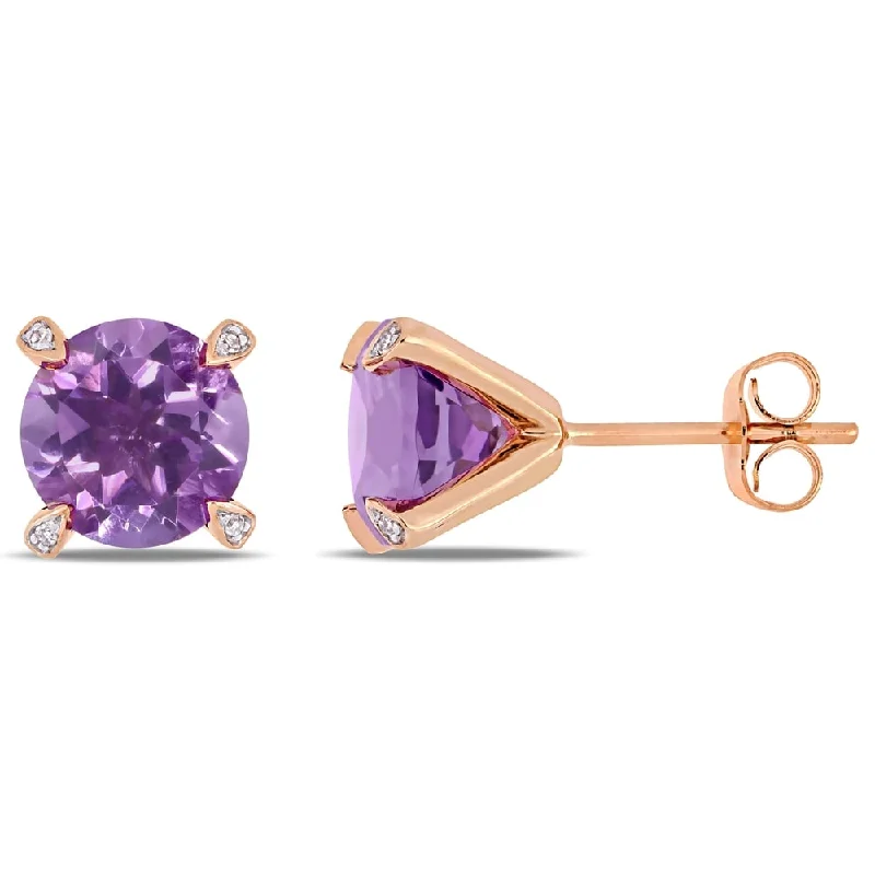 Stud Earrings with Leaf Motifs -Miadora 10k Rose Gold 3ct TGW Amethyst and Diamond Accent Solitaire Martini-Stud Earrings