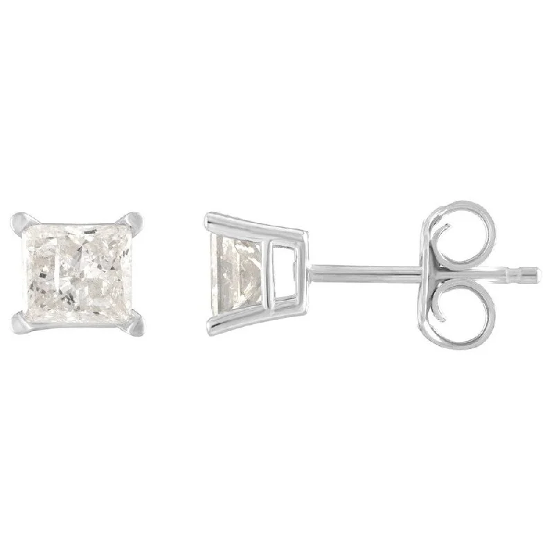 Stud Earrings for Birthday Celebration -10k White Gold 1/6ct TDW Princess cut Diamond Solitaire Stud Earrings by De Couer