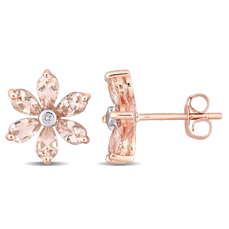 Contemporary Stud Earrings for Fashion -Miadora 10k Rose Gold Pear-cut Morganite and Diamond Accent Floral Stud Earrings