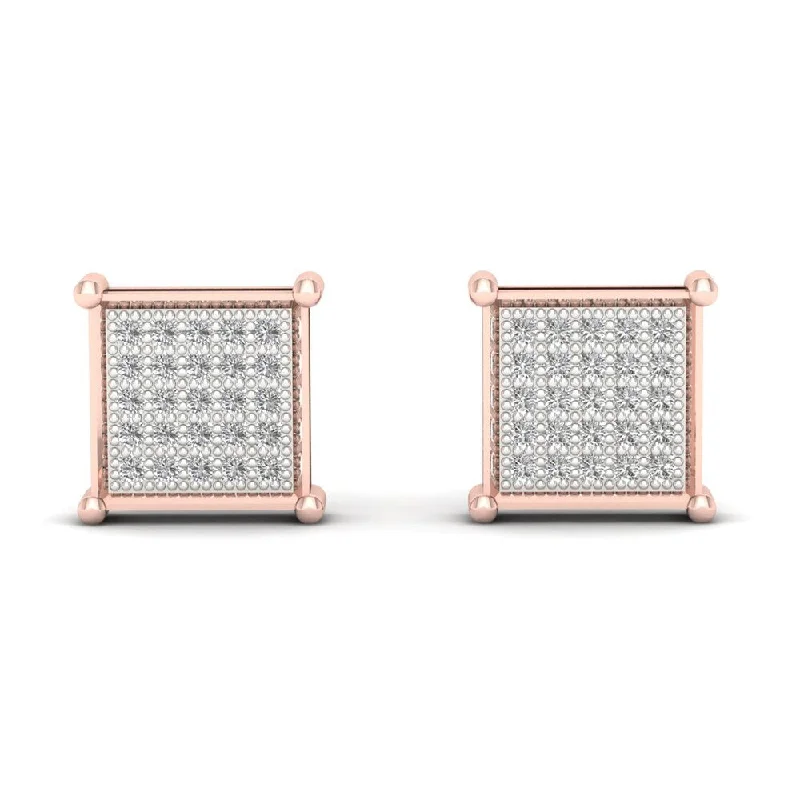 Stud Earrings with Vine Designs -1/6ct TDW Diamond Cluster Stud Earrings in 10K Rose Gold - Pink