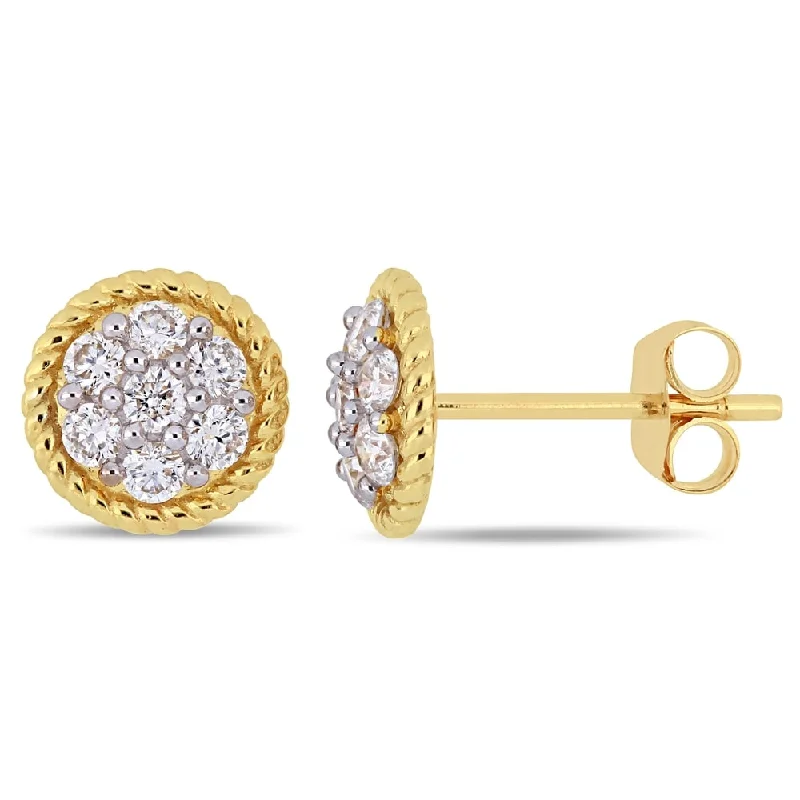 Nickel Free Stud Earrings for Safety -Miadora 14k Yellow Gold 1/2ct TDW Diamond Flower Cluster Circular Stud Earrings