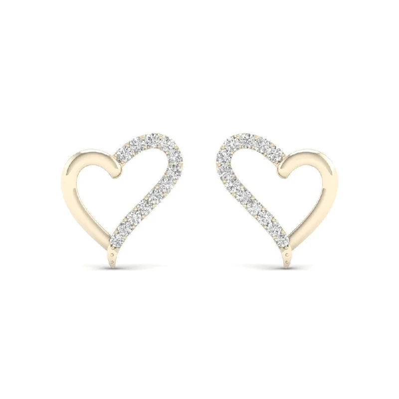 Stud Earrings with Keyhole Designs -De Couer 10k Yellow Gold 1/10ct TDW Diamond Heart Stud Earrings