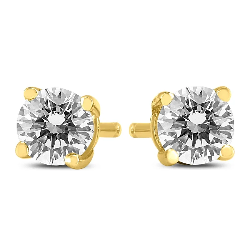 Stud Earrings with Matte Finish -Marquee 1/2 Carat TW Round Diamond Solitaire Stud Earrings In 14k Yellow Gold