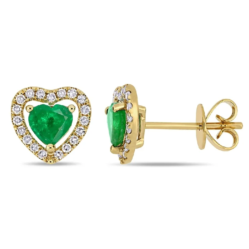 Stud Earrings for Everyday Glamour -Miadora 14k Yellow Gold Emerald and 1/5ct TDW Diamond Heart Halo Stud Earrings