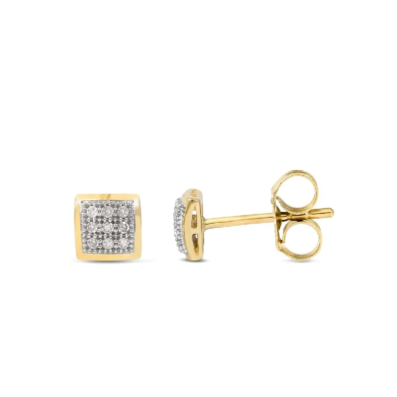 Hippie Stud Earrings with Beads -10k Yellow Gold 1/20ct TDW Diamond Cluster Stud Earrings