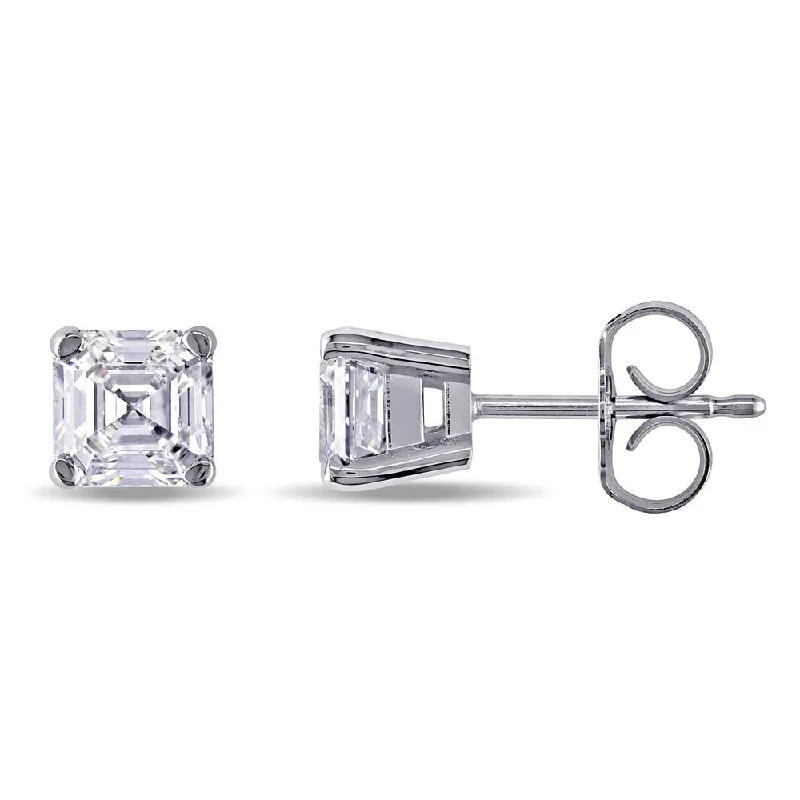 Stud Earrings with Gemstones and Beads -Miadora Signature Collection 14k White Gold 1 2/5ct TDW Asscher Cut Diamond Stud Earrings