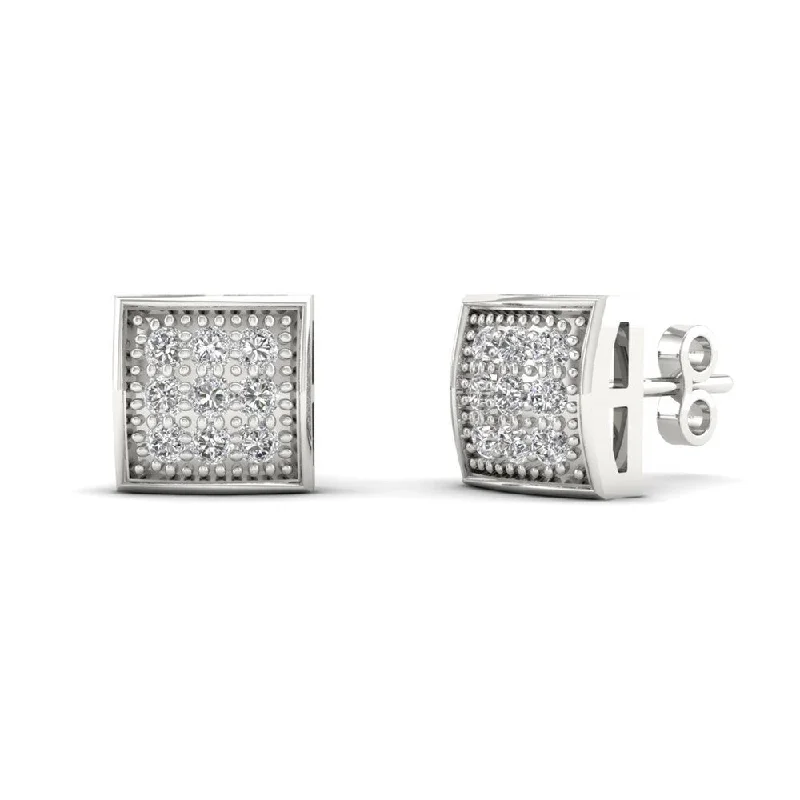 Stud Earrings for Graduation Day -10k White Gold 1/20ct TDW Diamond Cluster Stud Earrings