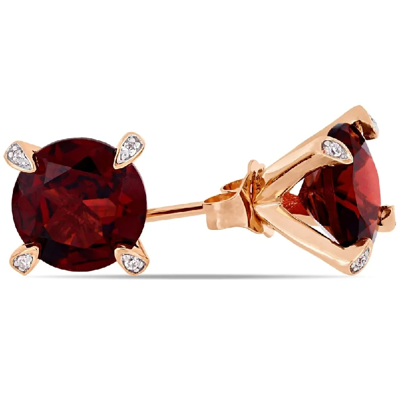 Stud Earrings for School Uniform -Miadora 10k Rose Gold 4ct TGW Garnet and Diamond Accent Solitaire Martini-Stud Earrings