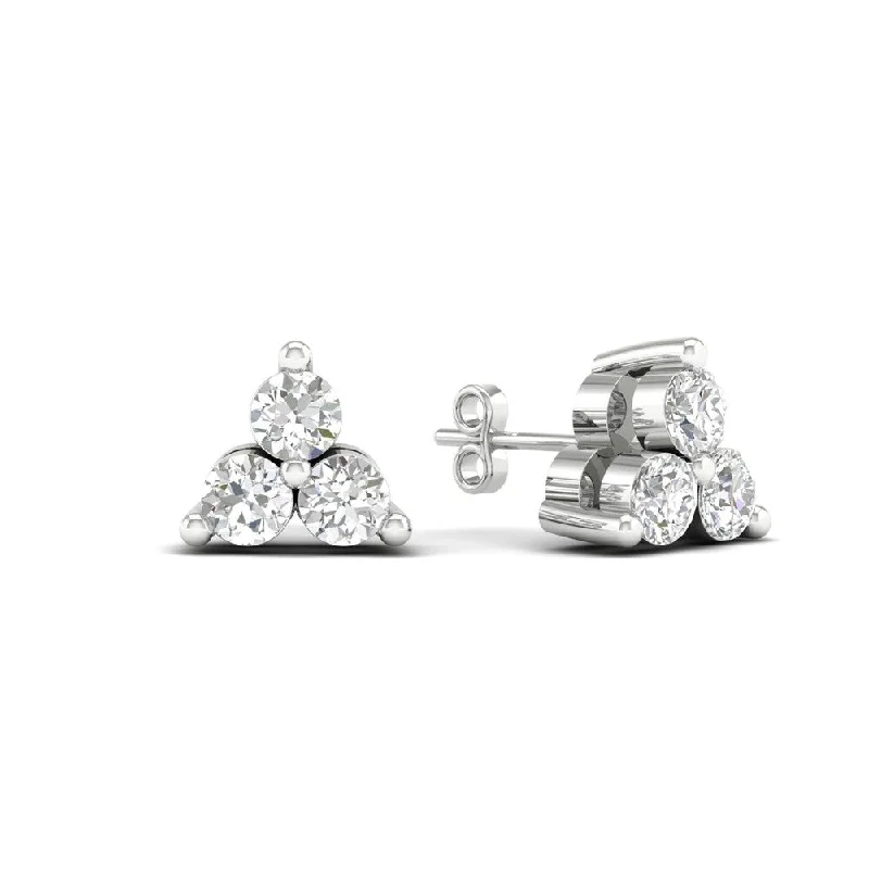 Magnetic Closure Stud Earrings for Easy -De Couer 10k White Gold 1/6ct TDW Diamond Three Stone Stud Earrings