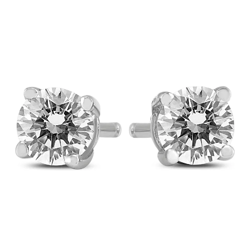 Crystal Stud Earrings for Sparkle -Marquee 3/8 Carat TW Round Diamond Solitaire Stud Earrings In 14k White Gold