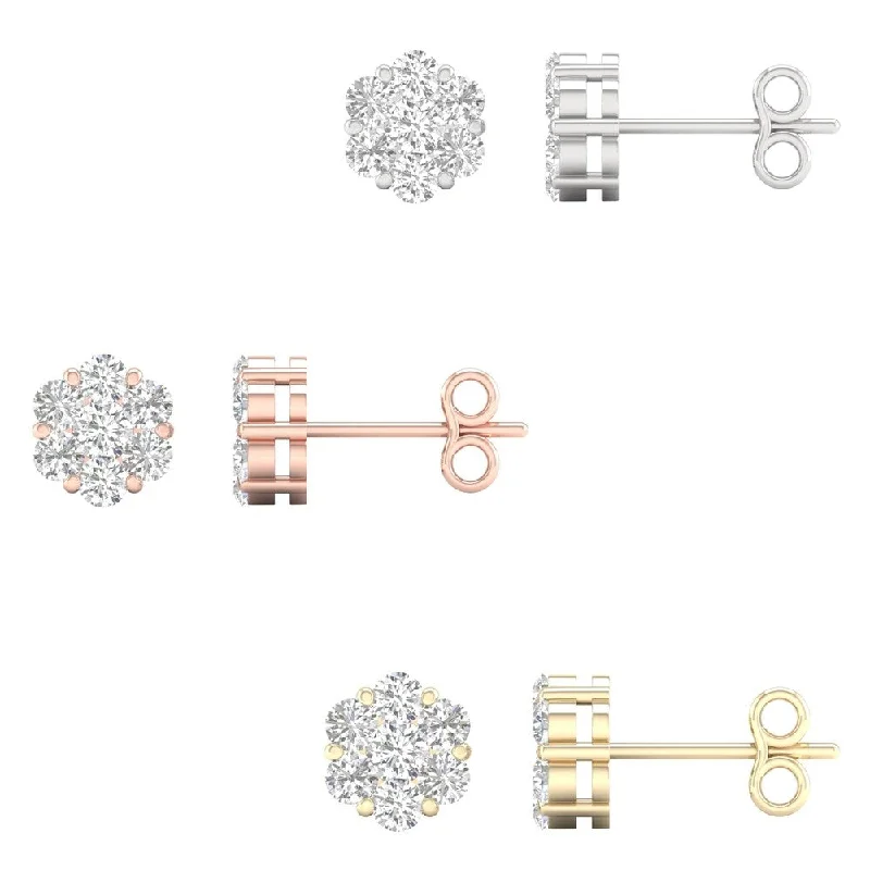 Retro Stud Earrings for Nostalgia -3/4ct TDW Diamond Cluster Stud Earrings in 10k Gold by De Couer