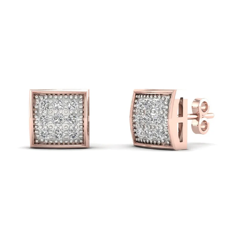 Clip On Stud Earrings for Non Pierced -10K Rose Gold 1/20ct TDW Diamond Cluster Stud Earrings - Pink