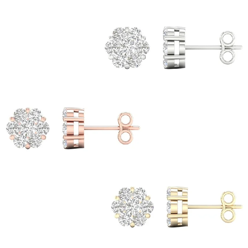 Stud Earrings with Crystals -1ct TDW Diamond Cluster Stud Earrings in 10k Gold by De Couer