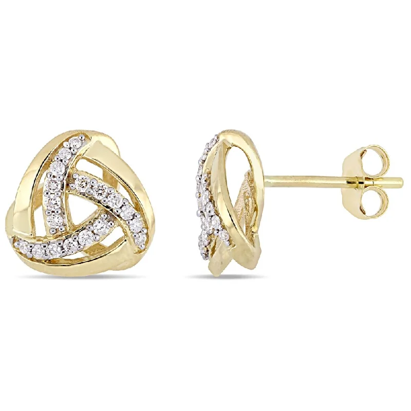 Hypoallergenic Stud Earrings for Sensitive -Miadora Signature Collection 10k Yellow Gold 1/5ct TDW Diamond Trilliant Swirl Stud Earrings