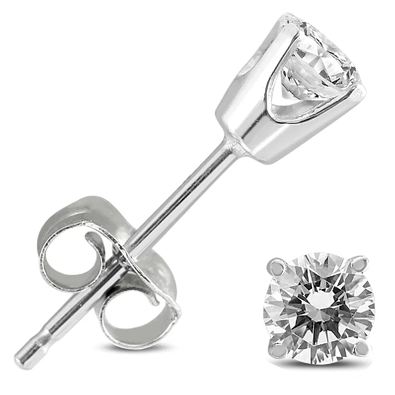 Stud Earrings with Animal Motifs -Marquee Certified (J-K Color, SI1-SI2 Clarity) 1/4 Carat TW Round Diamond Solitaire Stud Earrings In 14k White Gold